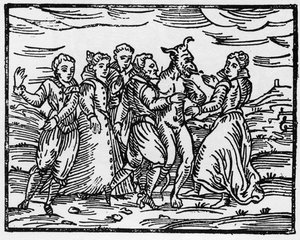 Brujas bailando con el Diablo, ilustración del Compendium Maleficarum de Francesco Maria Guazzo, 1608 de Italian School